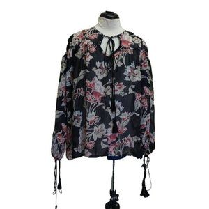 Madisonne boho tassel long sleeve poet top M black, pink